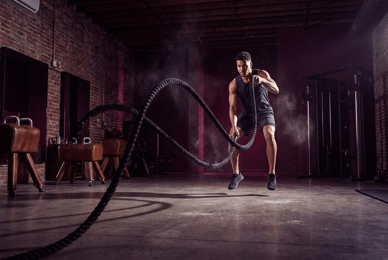 Entrenamiento funcional con cuerda de batalla